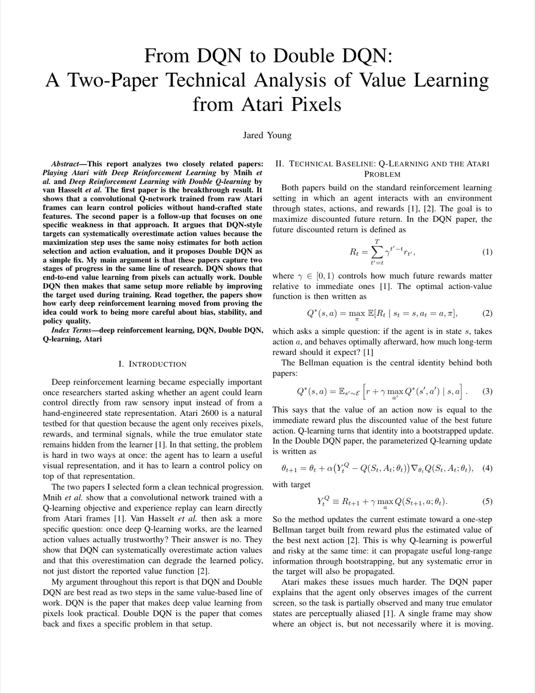First page preview of the DQN to Double DQN report